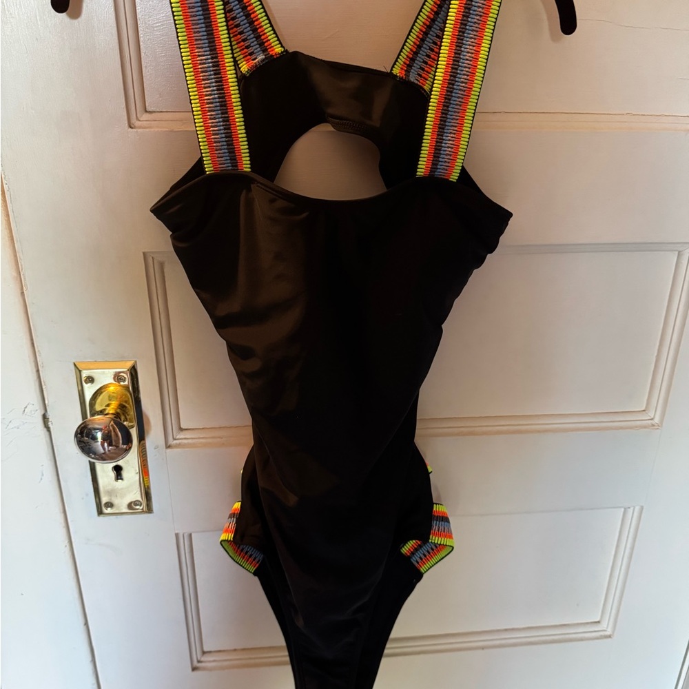 Black Swimsuit with Rainbow Straps